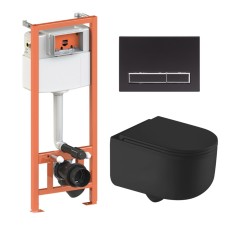 Готове рішення Qtap для ванної кімнати: підвісний унітаз Taurus Ultra Quiet + комплект інсталяції Nest 4 в 1 (лінійна клавіша Matt Black)
