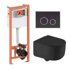 Готове рішення Qtap для ванної кімнати: підвісний унітаз Taurus Ultra Quiet 490x360x380 + комплект інсталяції Nest 4 в 1 (кругла клавіша Matt Black)