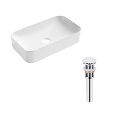 Комплект Qtap Tern: Раковина накладна прамокутна 610x350x135 мм WHITE + Донний клапан PU02