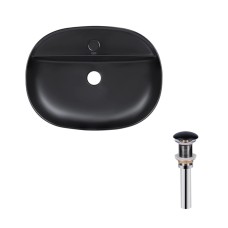 Комплект Qtap Scorpio: Раковина накладна овальна 500x380x120 мм Matt Black + Донний клапан PU03