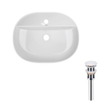 Комплект Qtap Scorpio: Раковина накладна овальна 500x380x120 мм White + Донний клапан PU02