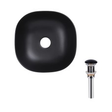 Комплект Qtap Kolibri: Раковина накладна квадратна 400х400х140 мм Matt Black + Донний клапан PU03