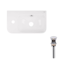 Комплект Qtap Tern: Раковина підвісна прамокутна ліва 450х250х158 мм White + Донний клапан PU02O