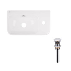 Комплект Qtap Tern: Раковина підвісна прамокутна права 450х250х158 мм White + Донний клапан PU02O