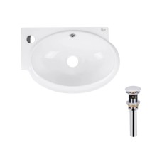 Комплект Qtap Leo: Раковина підвісна овальна ліва 430x285x160 мм White + Донний клапан PU02O