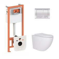 Готове рішення Qtap для ванної кімнати: підвісний унітаз Robin 520x365x365 + комплект інсталяції Nest 4 в 1 (квадратна клавіша Chrome)