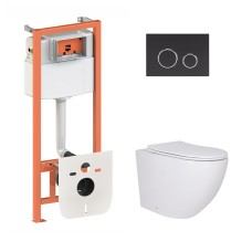 Готове рішення Qtap для ванної кімнати: підвісний унітаз Robin Ultra Quiet 520x365x365 + комплект інсталяції Nest 4 в 1 (кругла клавіша Matt Black)