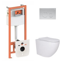 Готове рішення Qtap для ванної кімнати: підвісний унітаз Robin Ultra Quiet 520x365x365 + комплект інсталяції Nest 4 в 1 (кругла клавіша Satin)