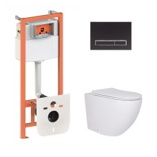 Готове рішення Qtap для ванної кімнати: підвісний унітаз Robin Ultra Quiet 520x365x365 + комплект інсталяції Nest 4 в 1 (лінійна клавіша Matt Black)
