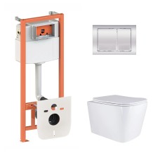 Готове рішення Qtap для ванної кімнати: підвісний унітаз Tern Ultra Quiet 525x345x360 + комплект інсталяції Nest 4 в 1 (квадратна клавіша Chrome)
