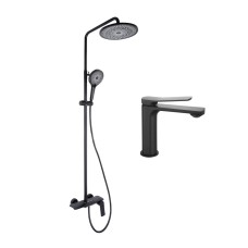 Комплект змішувачів Qtap Slavonice: Душова система QTSLA111BLM45906 + Змішувач для раковини QTSLA1042103B