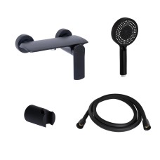 Комплект Qtap Slavonice Black Matt: Змішувач  QTROB4060102B + Шланг QTHADPVCSQ160B + Лійка QTRUC125BLM45951