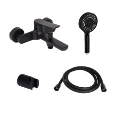 Комплект Qtap Slavonice Black Matt: Змішувач  QTSLA259BLM45918 + Шланг QTHADPVCSQ160B + Лійка QTRUC125BLM45951