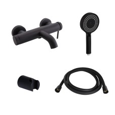 Комплект для ванної кімнати Qtap Robin Black Matt: Змішувач  QTROB3060102B + Шланг QTHADPVCSQ160B +Лійка QTRUC125BLM45951