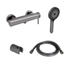 Комплект для душу Qtap Robin Black Chrome: Змішувач  QTROB4060102K + Тримач QT829910842854GRP + Шланг QTHADPVC160G +Лійка QTRUCA120R3GRP