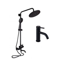 Комплект змішувачів Lidz Aria Black: Душова система LDARI1031BLA43370 + Змішувач для раковини LDARI0011FBLA46092