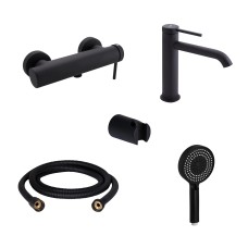 Комплект для душа Qtap Robin Black: Змішувачі QTROB4060102B+QTROB1060M102B+Тримач QT829910842854OB+Шланг QT054BL43074+Лійка QTRUC125BLM45776
