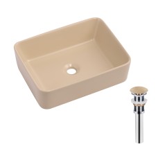 Раковина накладна Qtap Tern 480x370x135 мм, Beige, прямокутна, з донним клапаном QT17116069SB