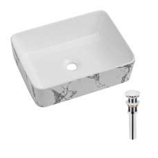 Раковина накладна Qtap Tern 480x370x135 мм, Marble, прямокутна, з донним клапаном QT17116069MR