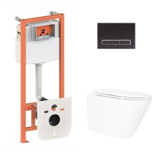 Готове рішення Qtap для ванної кімнати: підвісний унітаз Swan Ultra Quiet 520x360x320 + комплект інсталяції Nest 4 в 1 (лінійна клавіша Matt Black)