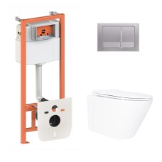 Готове рішення Qtap для ванної кімнати: підвісний унітаз Swan Ultra Quiet 520x360x320 + комплект інсталяції Nest 4 в 1 (квадратна клавіша Satin)