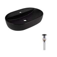 Комплект Qtap Scorpio: Раковина накладна 600x400x120 мм, Matt Black, овальна + Донний клапан Pop-up PU03