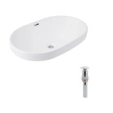 Комплект Qtap Leo: Раковина врізна 610x405x185 мм, White, овальна + Донний клапан Pop-up PU02O