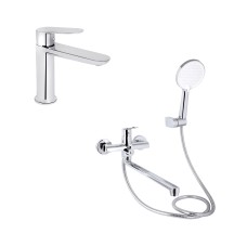 Акційний набір для Ванної кімнати Qtap Evia Змішувач для раковини QTEVI2701CRM47576 Chrome+Qtap Evia Змішувач для ванни QTEVI260CRM47579 Chrome