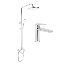 Акційний набір для душової кімнати Qtap Evia Змішувач для раковини QTEVI2701CRM47576 Chrome+Qtap Evia Душева система універсальна QTEVI111CRM47583 Chrome