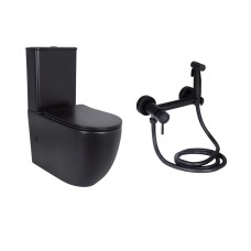 Комплект 2 в 1: підлоговий унітаз Qtap Robin Matt Black QT13226083AMB + набір гігієнічного душу Lidz Aria Black LDARI110BLA43394