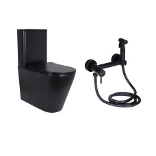Комплект 2 в 1: підлоговий унітаз Qtap Scorpio Matt Black QT14226088AMB + набір гігієнічного душу Lidz Aria Black LDARI110BLA43394