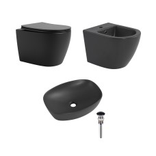 Комплект Qtap Robin Anthracite 3 в 1: підвісний унітаз Ultra Quiet + біде підвісне + раковина накладна QTROBAN49157 Комплект Qtap Robin Anthracite 3 в 1: підвісний унітаз Ultra Quiet + біде підвісне + раковина накладна QTROBAN49157