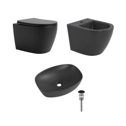 Комплект Qtap Robin Anthracite 3 в 1: підвісний унітаз Ultra Quiet + біде підвісне + раковина накладна QTROBAN49157