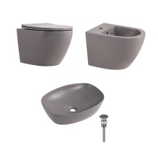 Комплект Qtap Robin Stone grey 3 в 1: підвісний унітаз Ultra Quiet + біде підвісне + раковина накладна QTROBSG49158 Комплект Qtap Robin Stone grey 3 в 1: підвісний унітаз Ultra Quiet + біде підвісне + раковина накладна QTROBSG49158