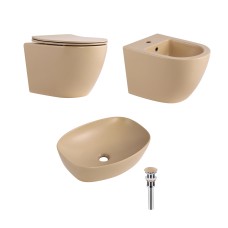 Комплект Qtap Robin Beige 3 в 1: підвісний унітаз Ultra Quiet + біде підвісне + раковина накладна QTROBSB49159 Комплект Qtap Robin Beige 3 в 1: підвісний унітаз Ultra Quiet + біде підвісне + раковина накладна QTROBSB49159