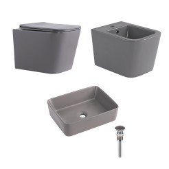 Комплект Qtap Tern Stone grey 3 в 1: підвісний унітаз Ultra Quiet + біде підвісне + раковина накладна QTTERSG49162 Комплект Qtap Tern Stone grey 3 в 1: підвісний унітаз Ultra Quiet + біде підвісне + раковина накладна QTTERSG49162