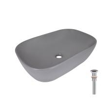 Раковина накладна Qtap Robin 600x390x150 мм, Stone grey, прямокутна, з донним клапаном QTROB188SG49786
