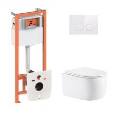 Готове рішення Qtap для ванної кімнати: підвісний унітаз Taurus Ultra Quiet 515×360×350 + комплект інсталяції Nest 4 в 1 (кругла клавіша White)