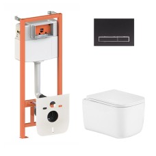 Готове рішення Qtap для ванної кімнати: підвісний унітаз Gemini Ultra Quiet 485×340×350  + комплект інсталяції Nest 4 в 1 (лінійна клавіша Matt Black)
