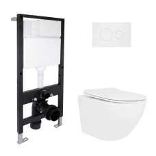 Готове рішення Qtap для ванної кімнати: підвісний унітаз Jay Rimless 485x360x320 + комплект інсталяції Standard (кругла клавіша White)