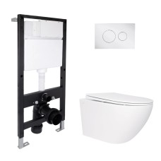 Готове рішення Qtap для ванної кімнати: підвісний унітаз Jay Rimless 520x360x320 + комплект інсталяції Standard (кругла клавіша Chrome)