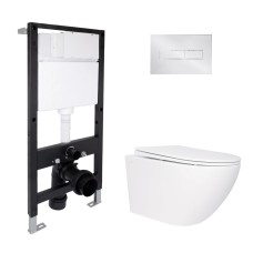 Готове рішення Qtap для ванної кімнати: підвісний унітаз Jay Rimless 520x360x320 + комплект інсталяції Standard (лінійна клавіша Chrome)
