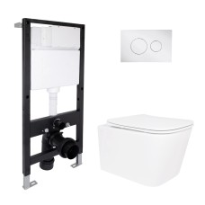 Готове рішення Qtap для ванної кімнати: підвісний унітаз Crow Rimless 485x340x330 + комплект інсталяції Standard (кругла клавіша Chrome)