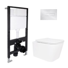 Готове рішення Qtap для ванної кімнати: підвісний унітаз Crow Rimless 485x340x330 + комплект інсталяції Standard (лінійна клавіша Chrome)