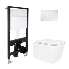 Готове рішення Qtap для ванної кімнати: підвісний унітаз Crow Ultra Quiet 485x340x290 + комплект інсталяції Standard (кругла клавіша Chrome)