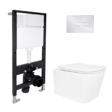 Готове рішення Qtap для ванної кімнати: підвісний унітаз Crow Ultra Quiet 485x340x290 + комплект інсталяції Standard (лінійна клавіша Chrome)