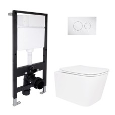 Готове рішення Qtap для ванної кімнати: підвісний унітаз Crow Ultra Quiet 520x360x290 + комплект інсталяції Standard (кругла клавіша Chrome)