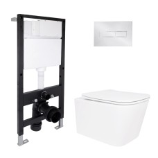 Готове рішення Qtap для ванної кімнати: підвісний унітаз Crow Ultra Quiet 520x360x290 + комплект інсталяції Standard (лінійна клавіша Chrome)
