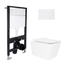 Готове рішення Qtap для ванної кімнати: підвісний унітаз Crow Rimless 520x360x290 + комплект інсталяції Standard (кругла клавіша White)