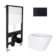 Готове рішення Qtap для ванної кімнати: підвісний унітаз Swan Ultra Quiet 485x360x320 + комплект інсталяції Standard (лінійна клавіша Black)